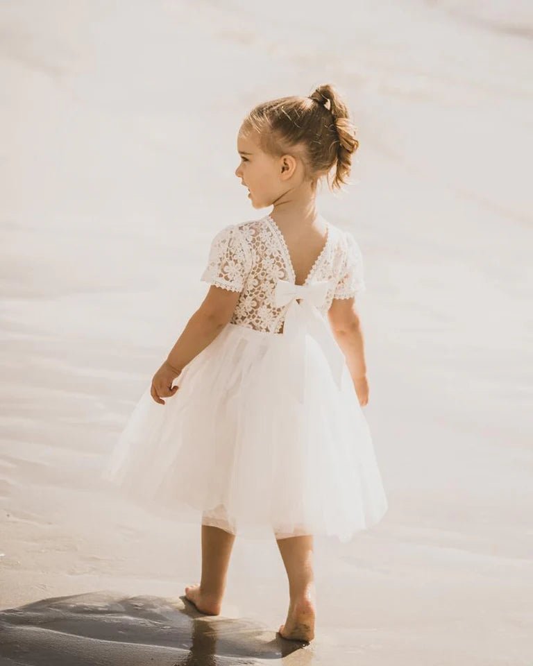 Lace Bodice W Back Bow Dress - Aster & Ruby