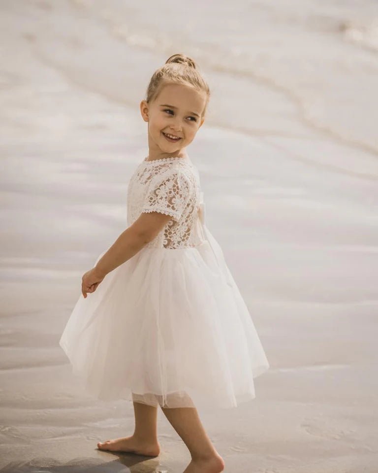 Lace Bodice W Back Bow Dress - Aster & Ruby