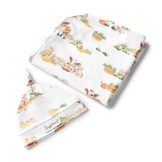 Farm Organic Jersey Wrap & Beanie Set - Aster & Ruby