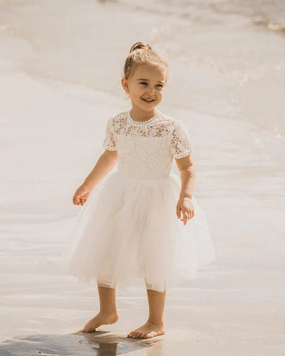 Lace Bodice W Back Bow Dress - Aster & Ruby