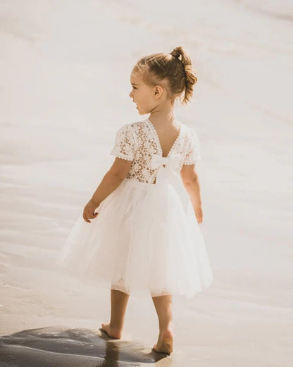 Lace Bodice W Back Bow Dress - Aster & Ruby